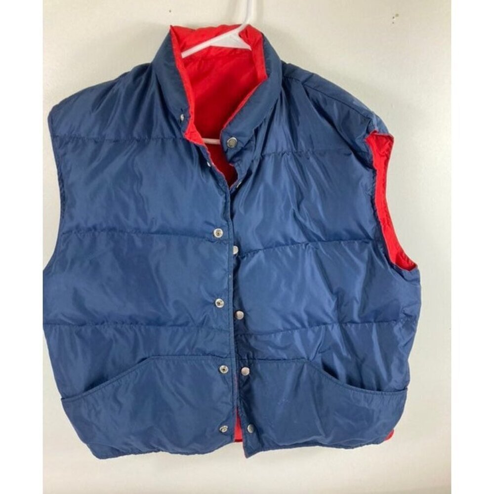 Mens JC Penney‎ Reversible Down Puffer Vest Blue Red XL